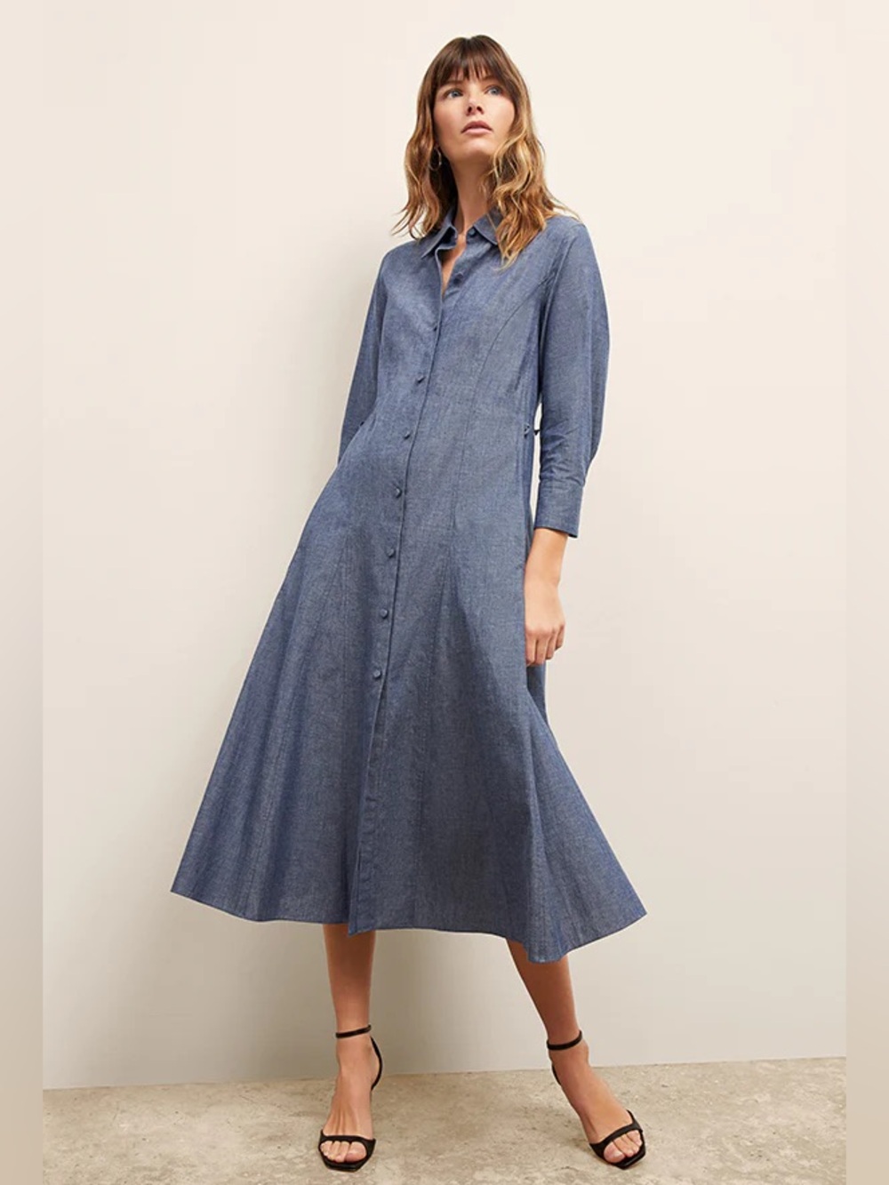 MM LAFLEUR Pepper Chambray Button-Front Shirt Dress